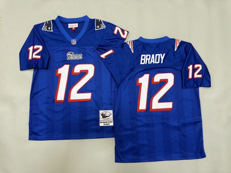 Men 2025 New England Patriots #12 Brady Blue Throwback Limited NFL Jersey style 002